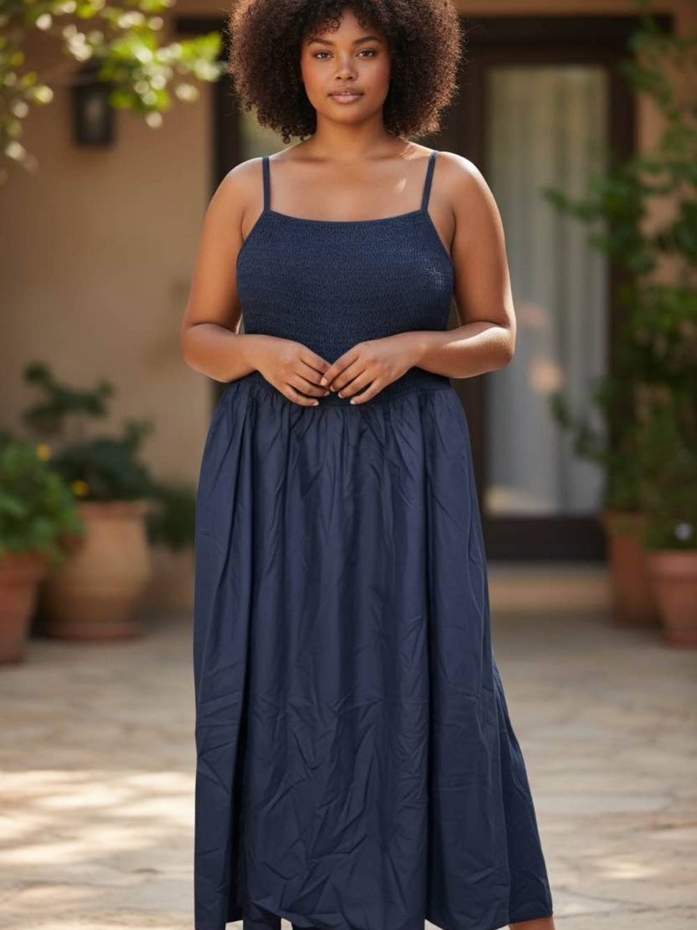 Old Navy Navy Blue Smocked Bodice Midi Dress